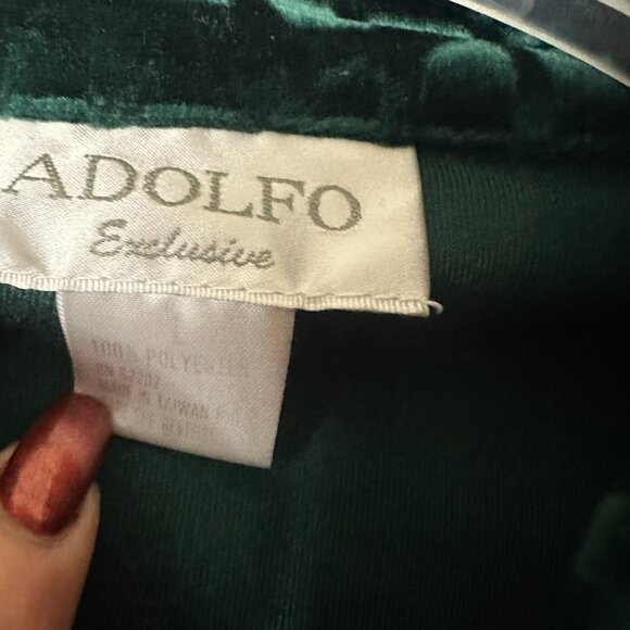 Vtg Adolfo Exclusive jacker sz L Green Crushed Velvet Zip Front giraffe print - Picture 5 of 6